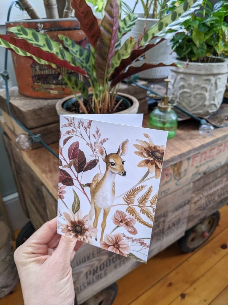 Fawn With Flora, Greeting Card