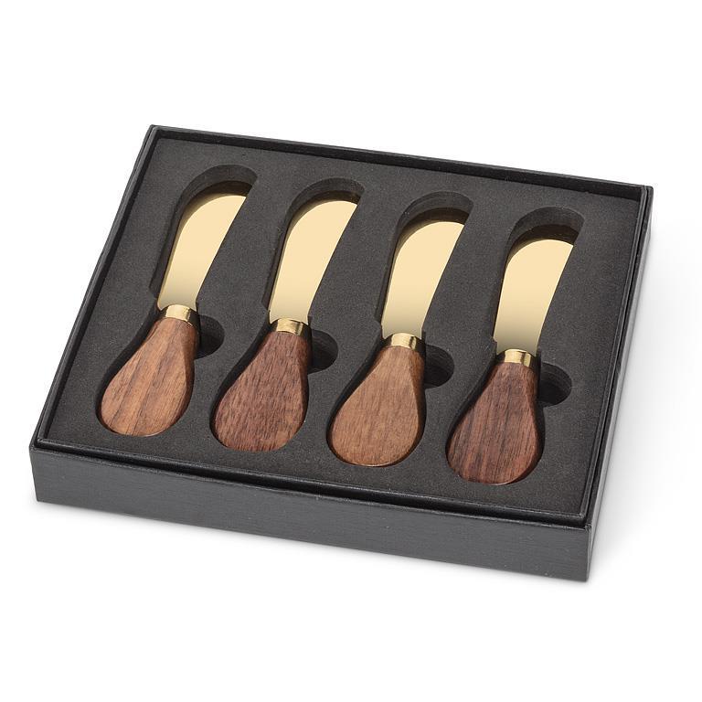 Gold Coloured Walnut Handled Pate Spreaders, Set of 4