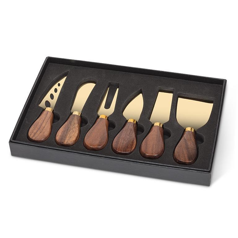 Gold Coloured Walnut Handled Cheese Knives, Set of 6