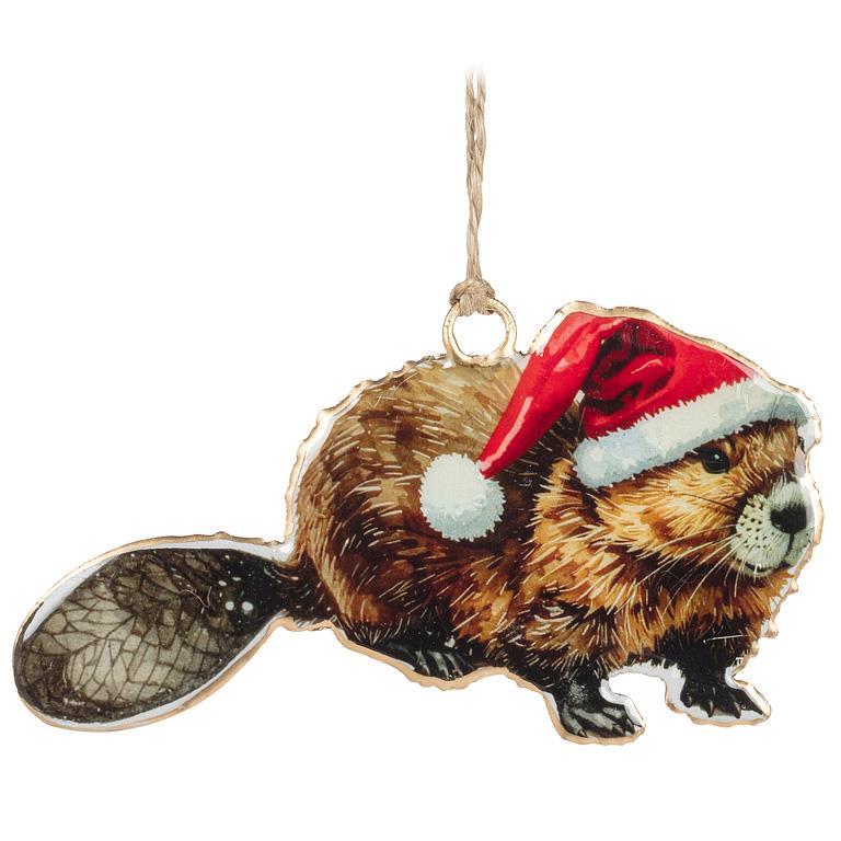 Beaver In Santa Hat Ornament