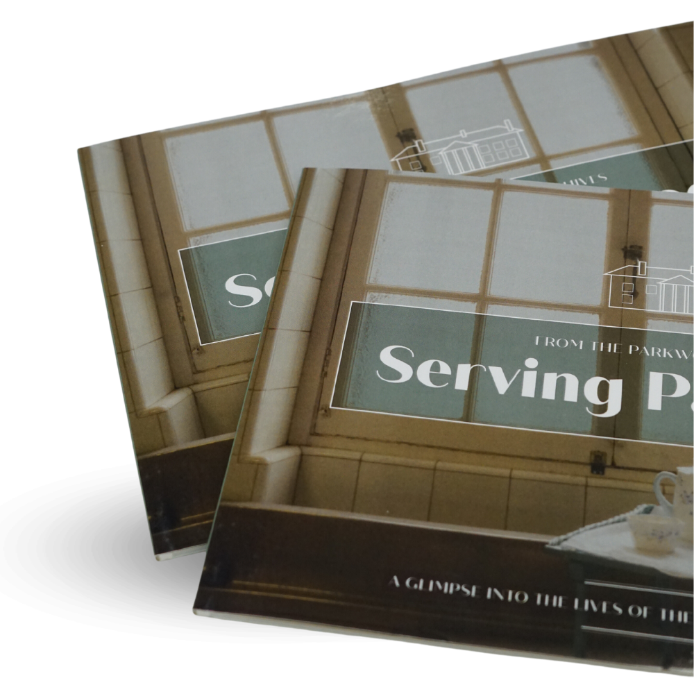 two copies of the book 'serving parkwood' stacked on top of each other