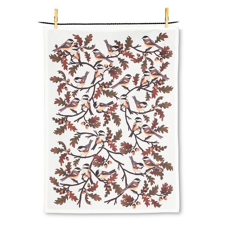 Chickadee & Oak Leaves Tea Towel
