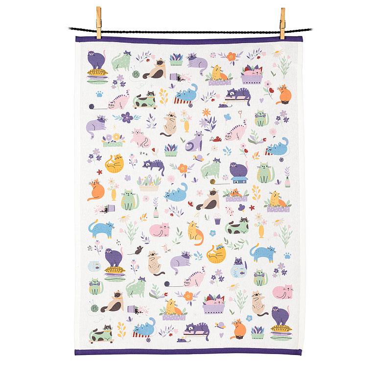 Cats & Flowers Tea Towel