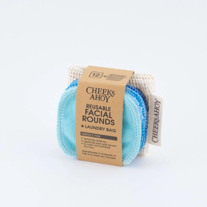 Reusable Facial Rounds + Mesh Laundry Bag in Blue