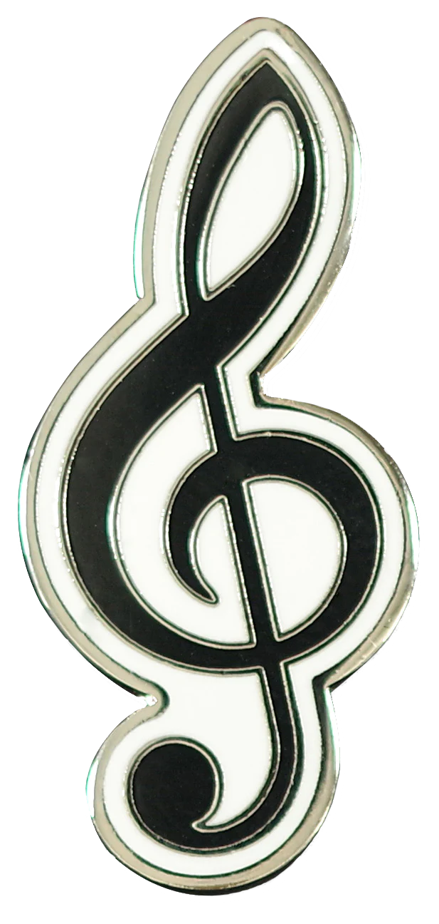 black treble clef with white outline