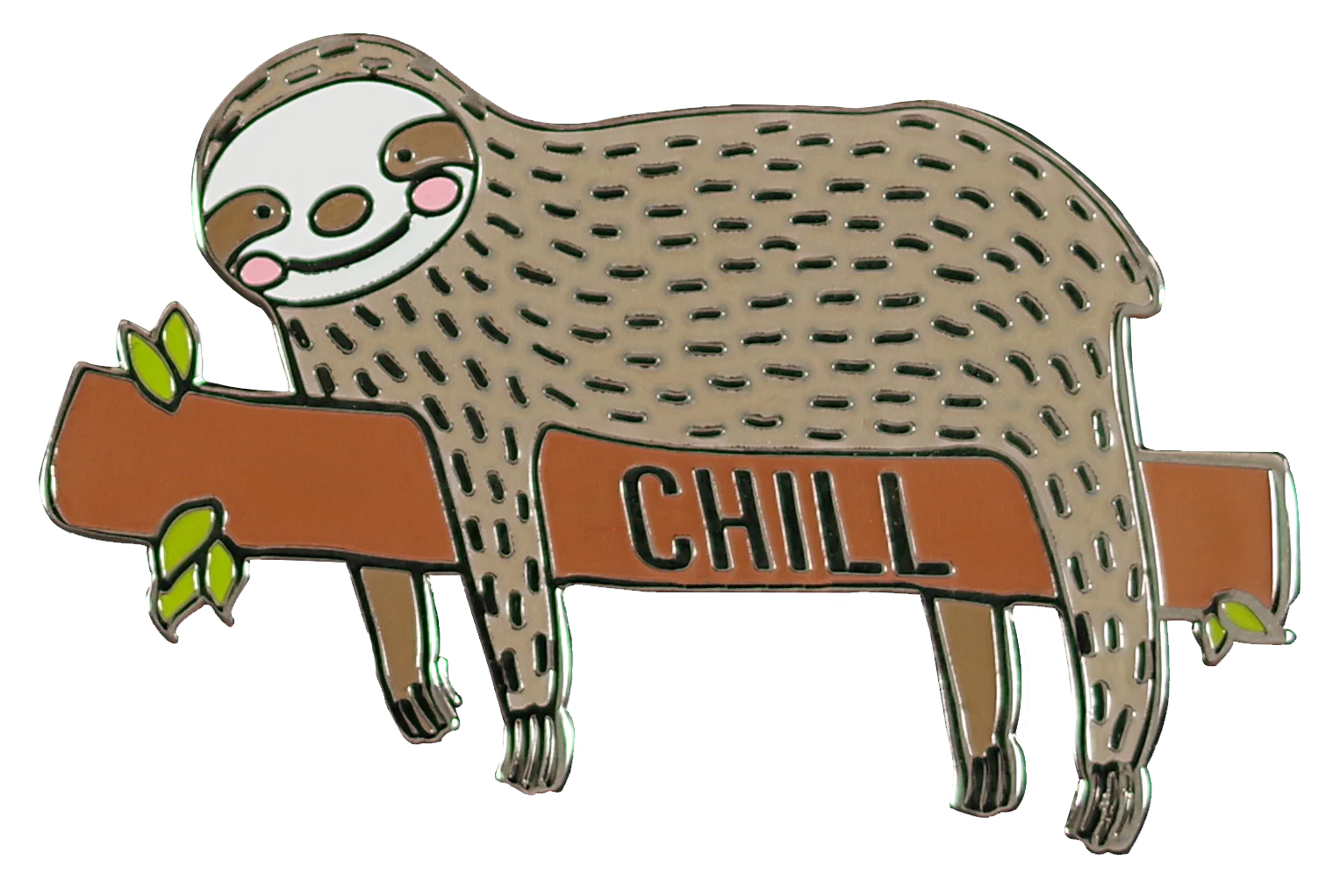 light brown and white sloth on a brown branch that reads chill in black text 