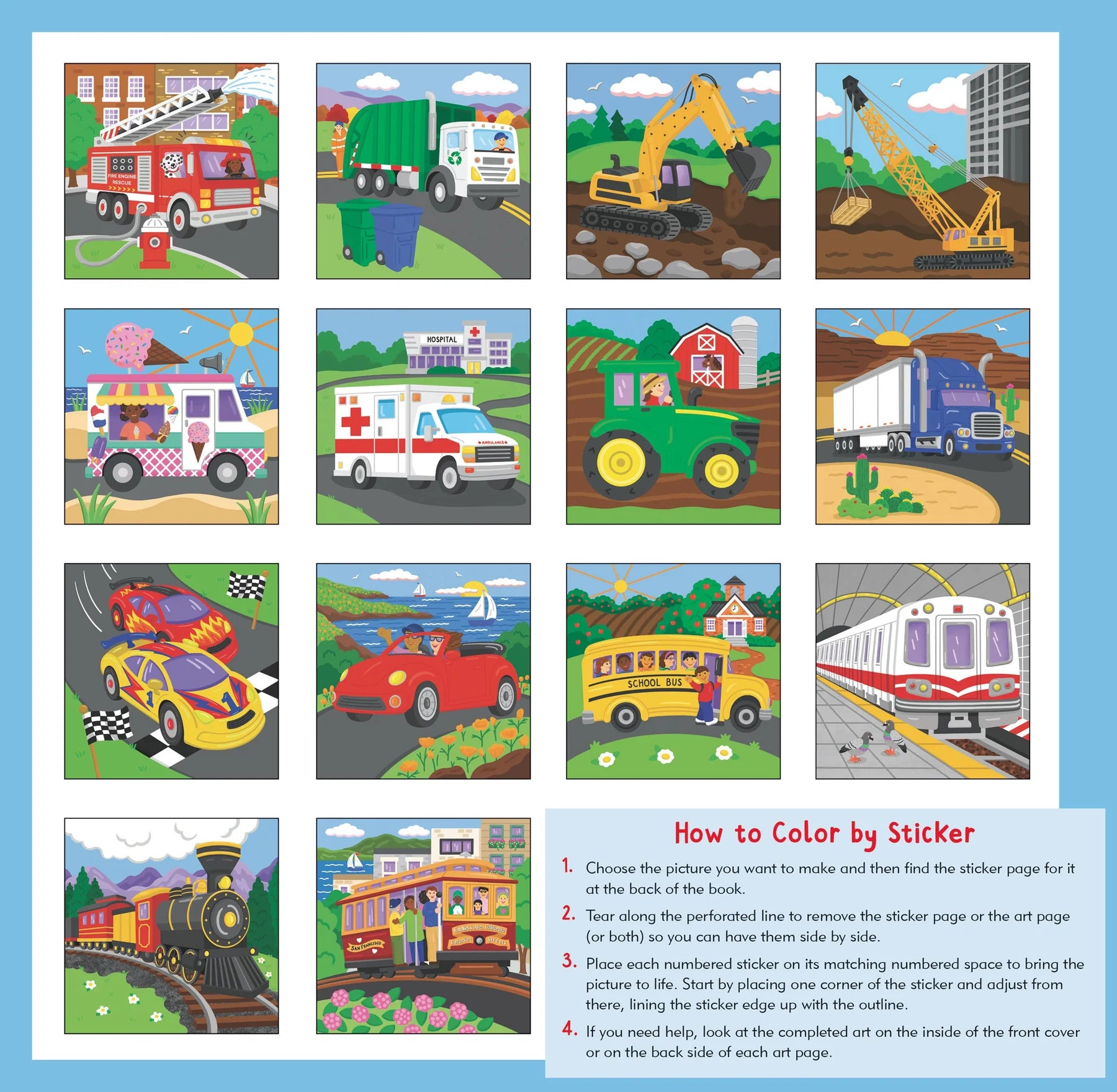 My First Colour-by-Sticker Book, Cars, Trucks & Trains