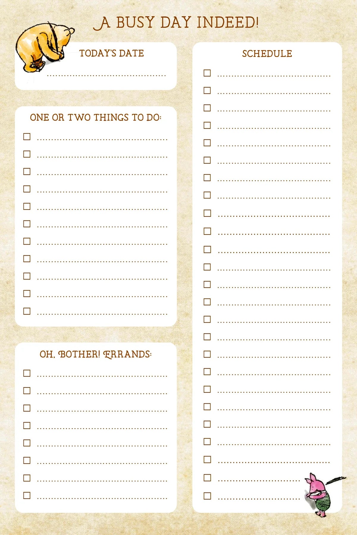 Winne The Pooh Checklist