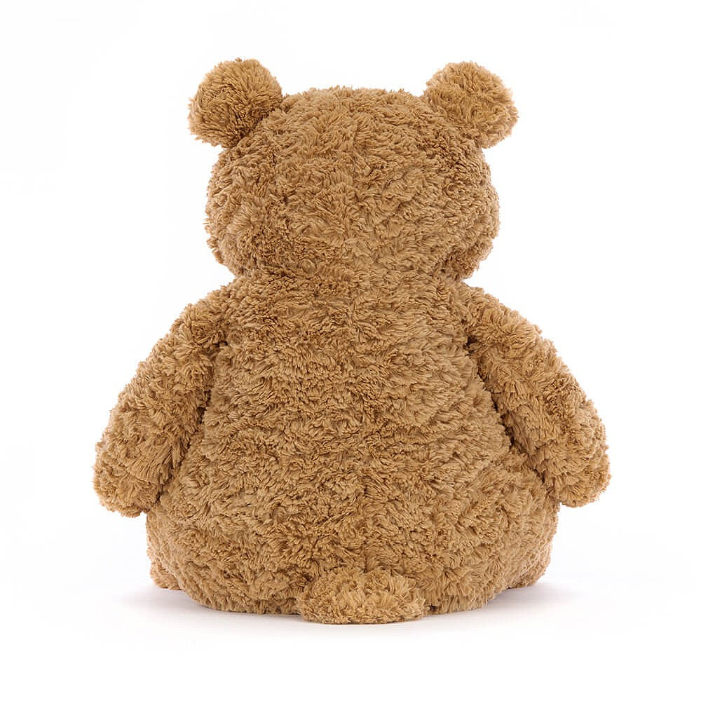 rear view of a light brown plush bear