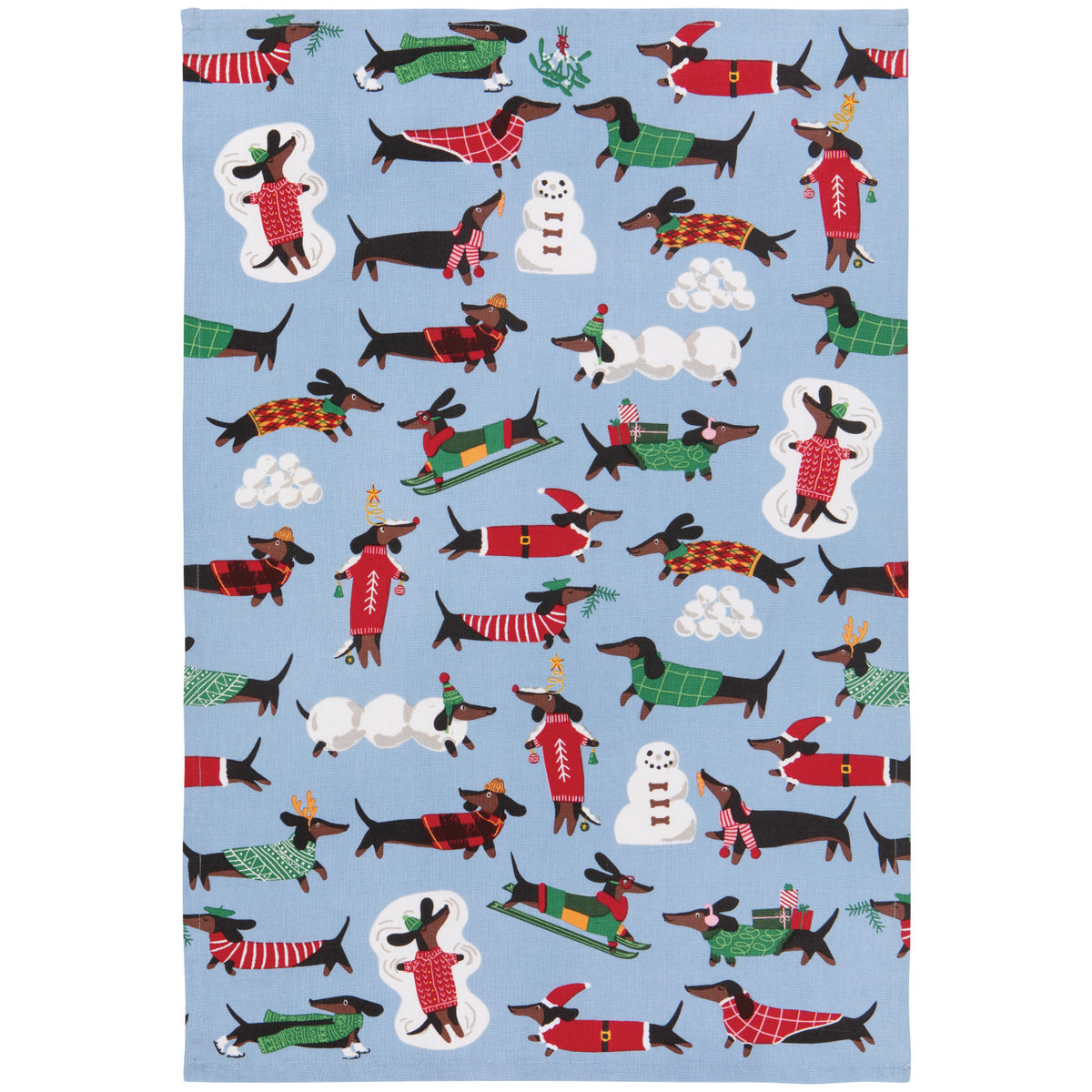 Dashing Dachshunds Christmas Tea Towel