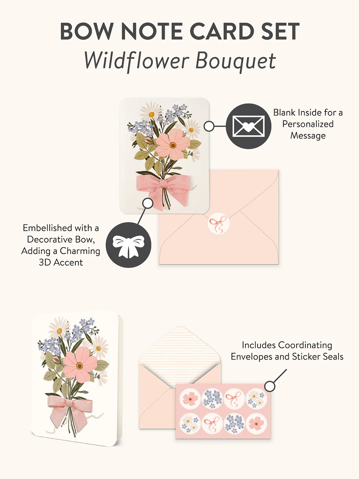 Wildflower Bouquet Bow Note Card Set