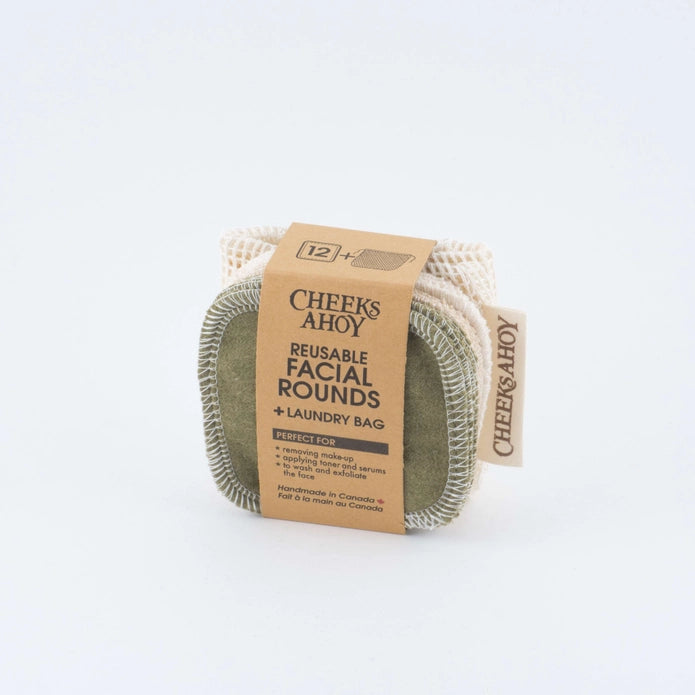 Reusable Facial Rounds + Mesh Laundry Bag in Olive