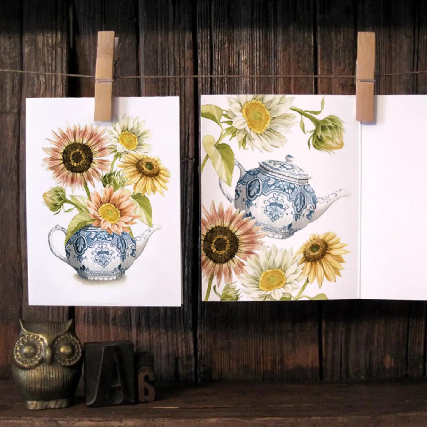 Sunflower Delft Teapot, Greeting Card