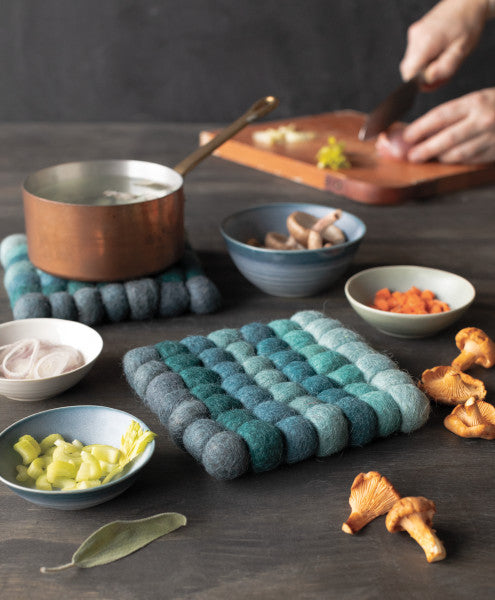 Recycled Wool Felt Dot Trivet in Lagoon