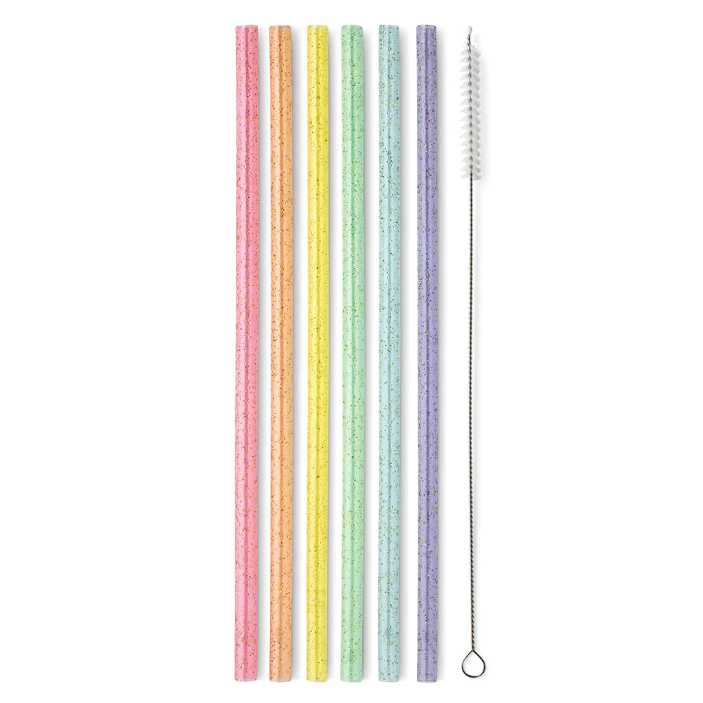 Glitter Rainbow Reusable Straw Set