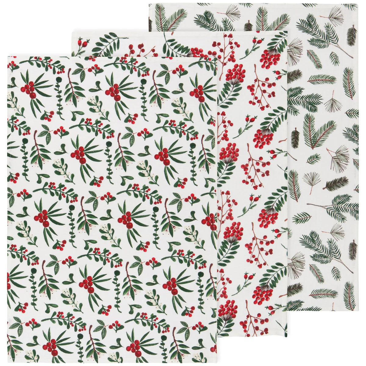 Winterberry Christmas Flour Sack Tea Towels, Set of 3