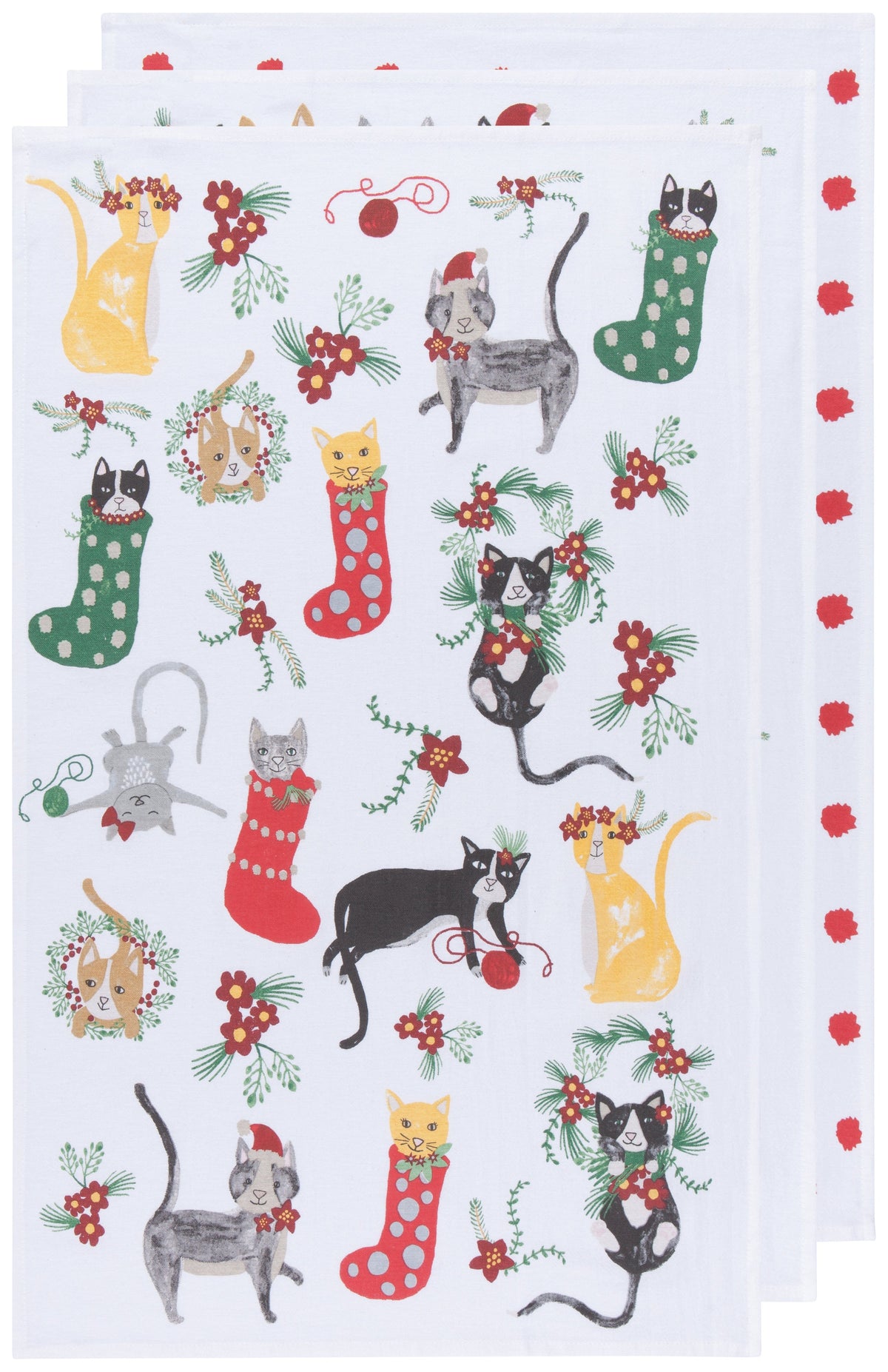 Meowy Christmas Flour Sack Tea Towels, Set of 3