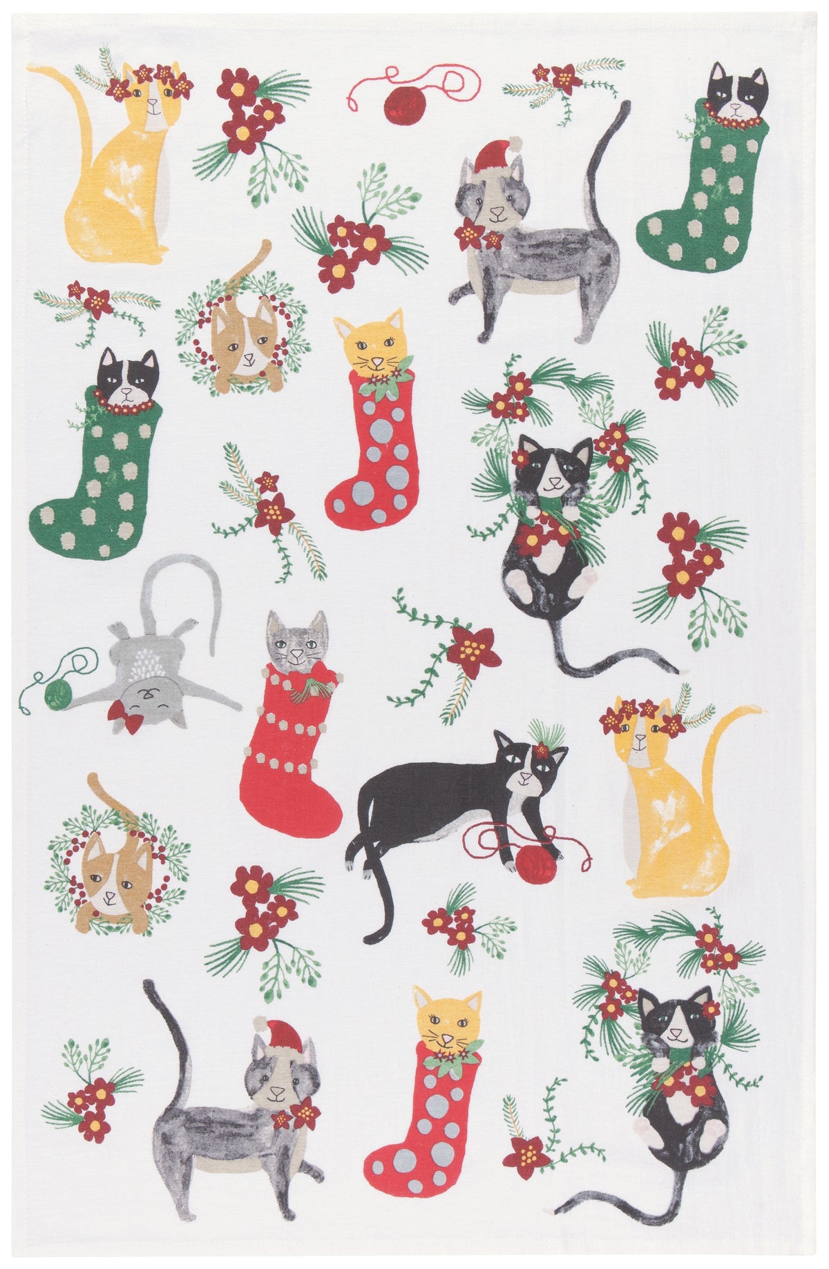 Meowy Christmas Flour Sack Tea Towels, Set of 3