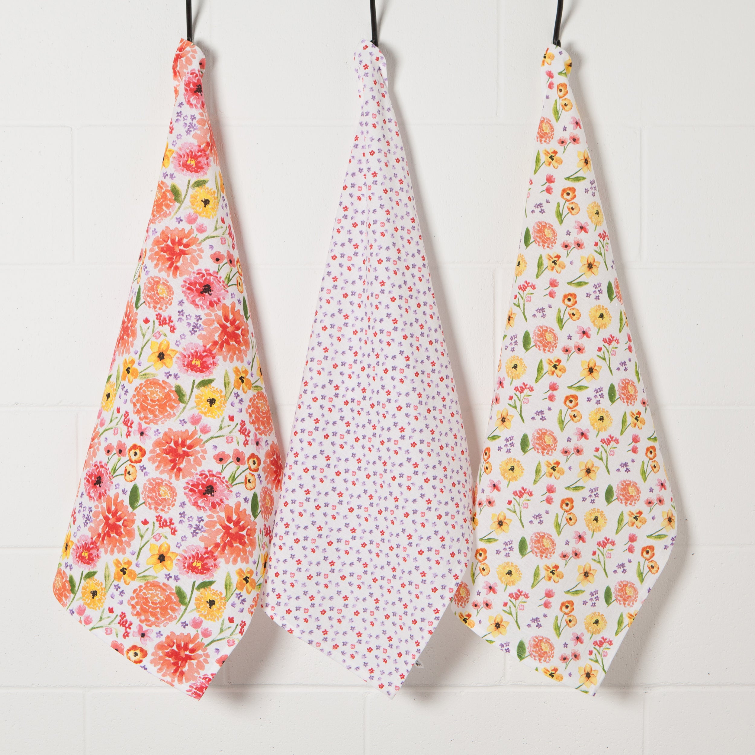 Cottage Floral Bakers Flour Sack Tea Towels, Set of 3
