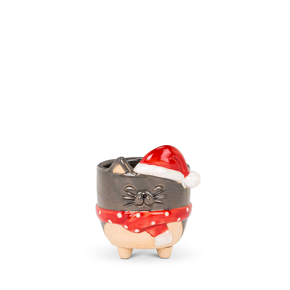 Small Cat with Santa Hat Planter