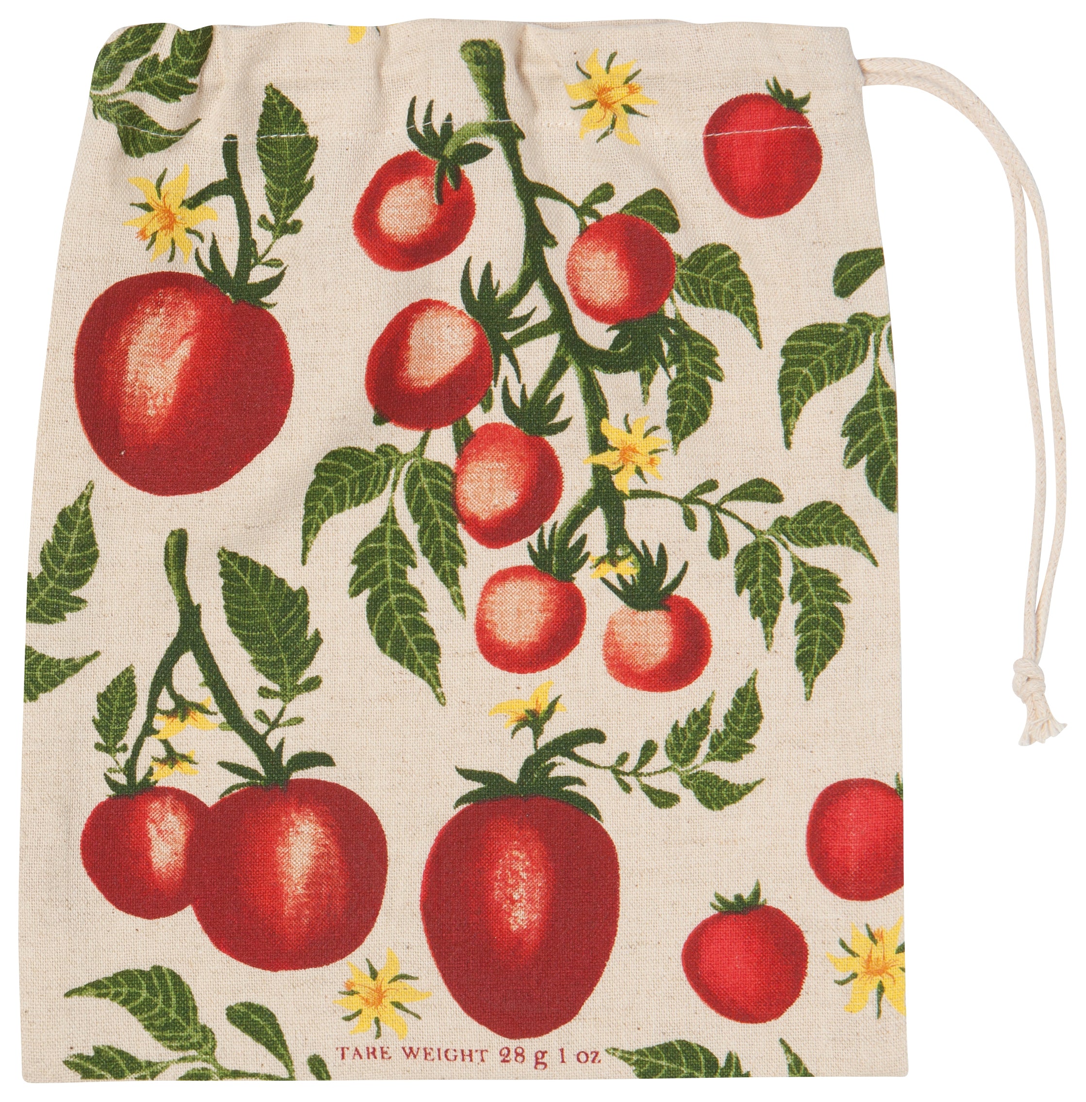 off white pouch with vintage portrayal of tomatoes