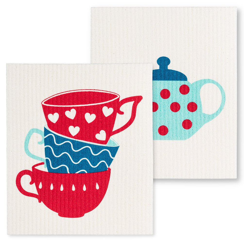 Teapot & Cups Dish Cloth, Set of 2