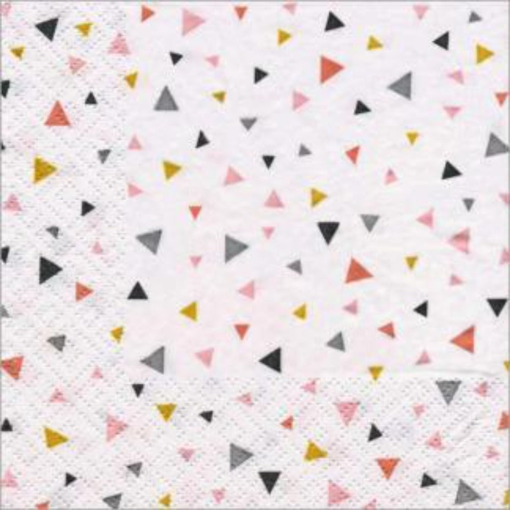 white napkin with various triangles of different sizes, and colours