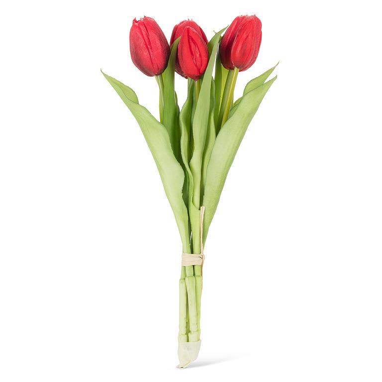 Lifelike 5 Stem Tulip Bunch In Red