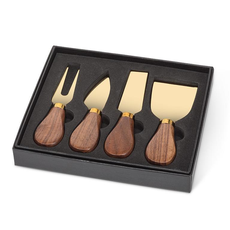 Gold Coloured Walnut Handled Cheese Knives, Set of 4