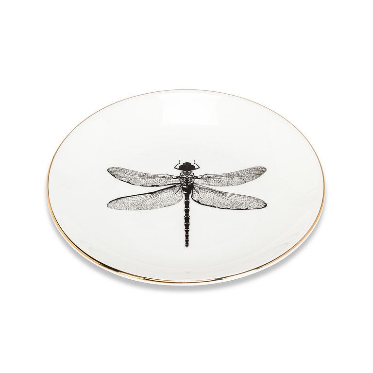 Dragonfly Small Dish with Gold Rim