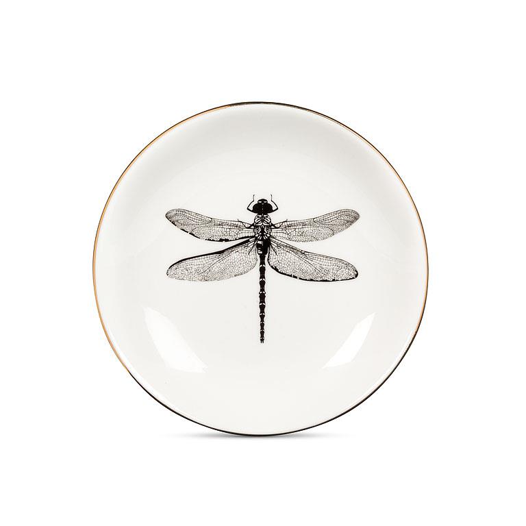 Dragonfly Small Dish with Gold Rim