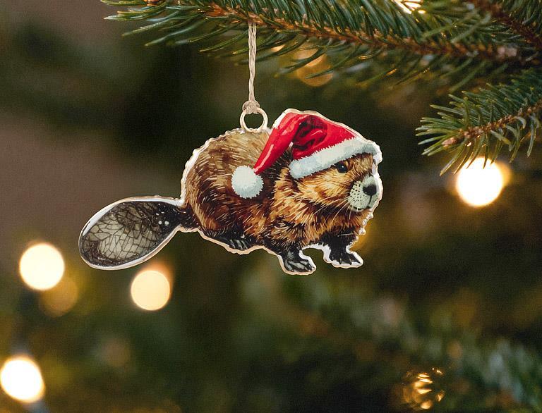 Beaver In Santa Hat Ornament
