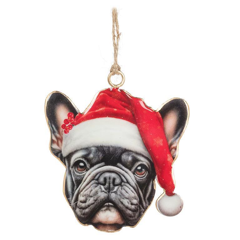 Frenchie In Santa Hat Ornament