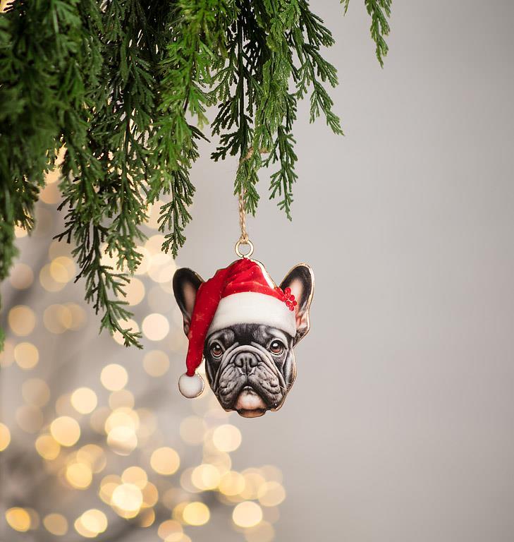 Frenchie In Santa Hat Ornament