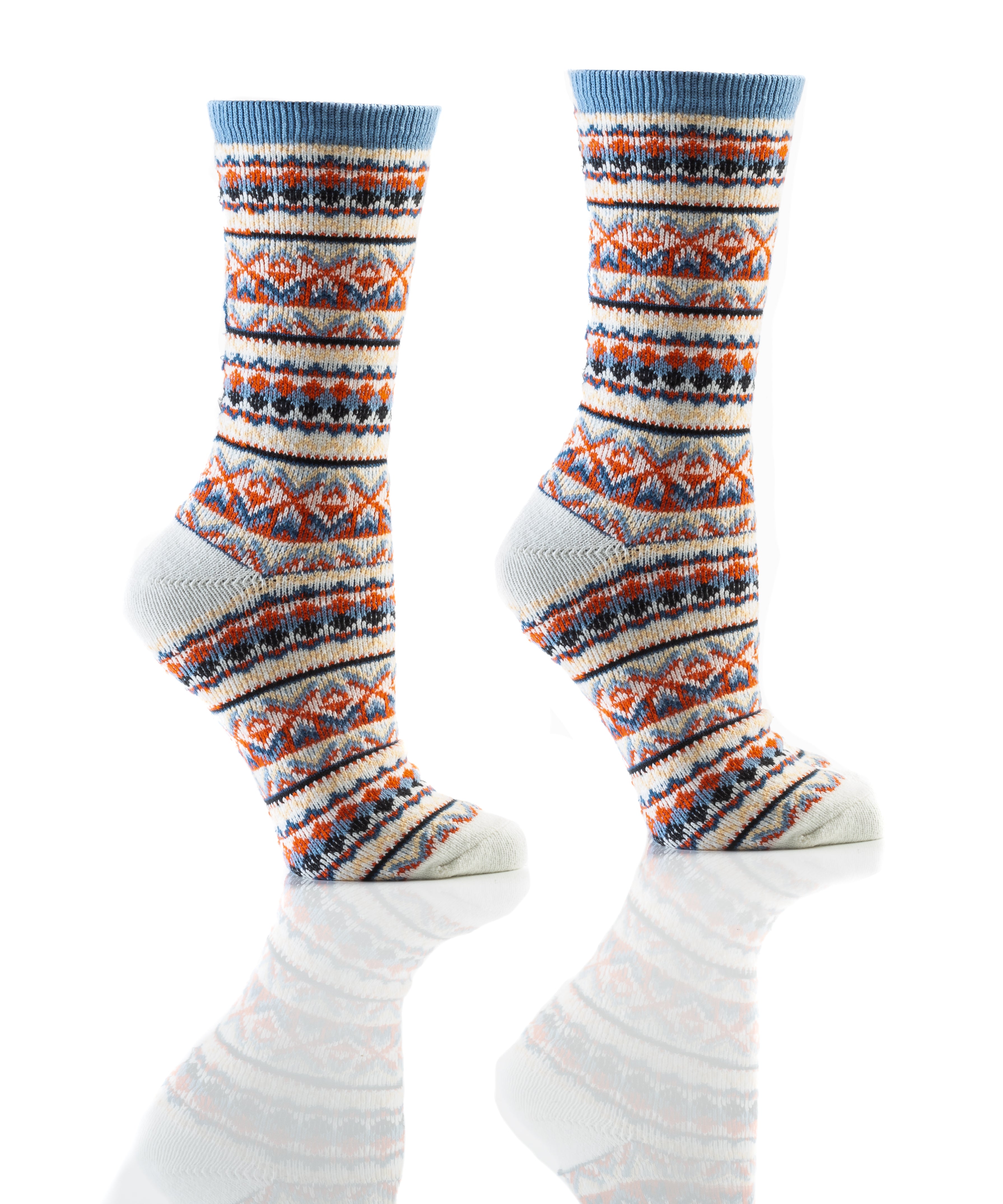 Women's Softies Crew Socks, Beige/Blue