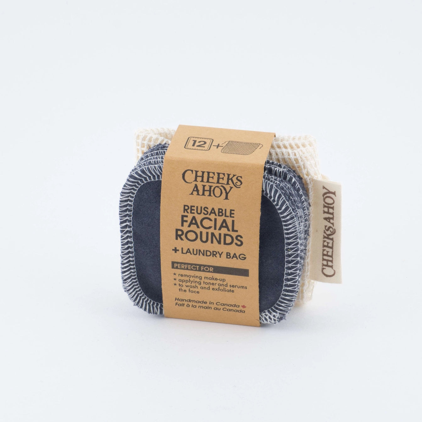Reusable Facial Rounds + Mesh Laundry Bag in Charcoal