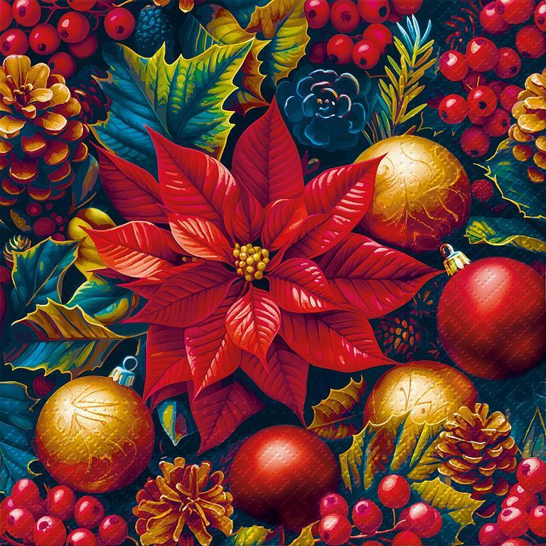 Vintage Poinsettia Lunch Napkins