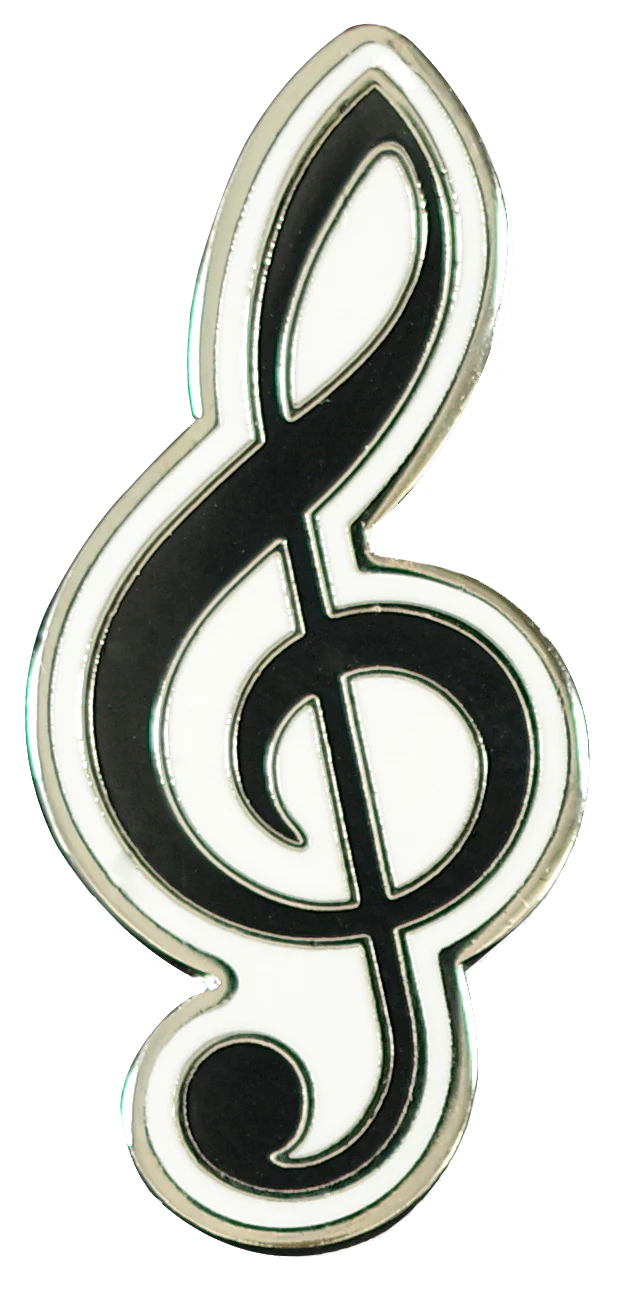 black treble clef with white outline 