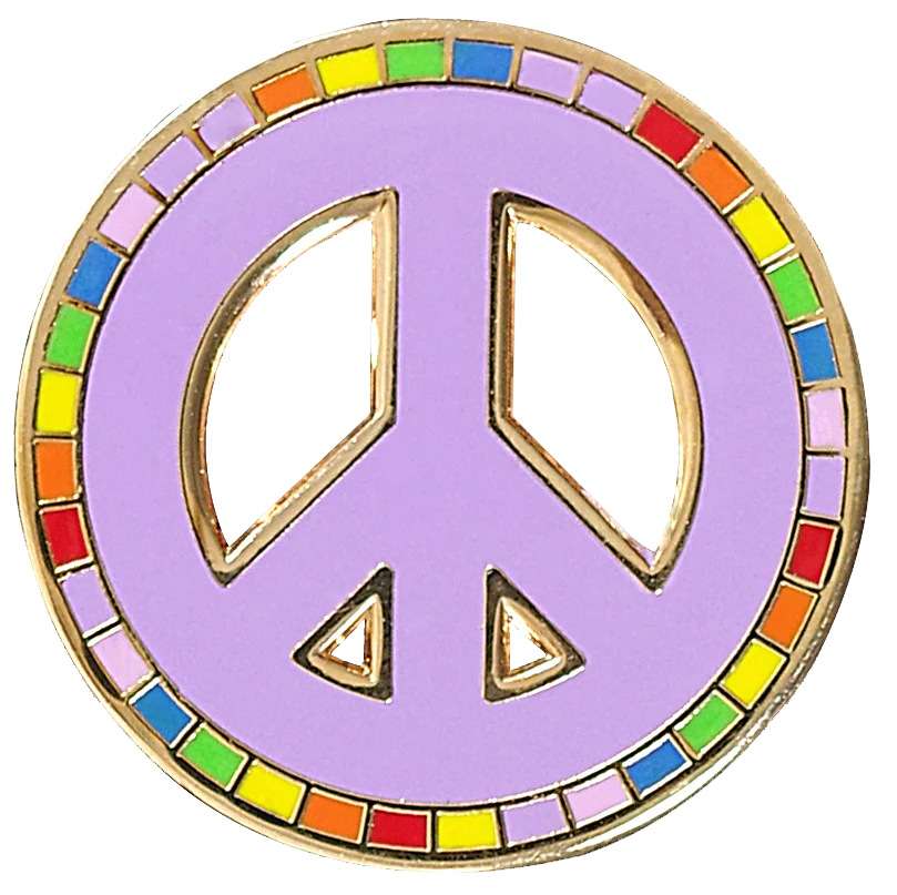 light pink peace sign with a rainbow border 