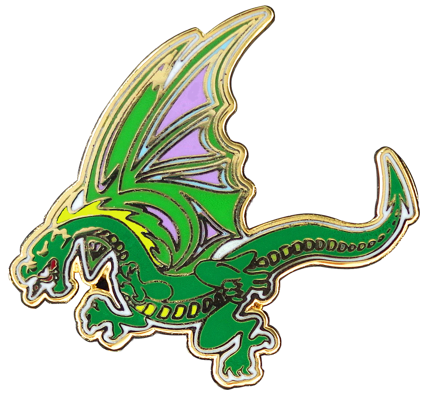 green dragon with purple wings and yellow spikes