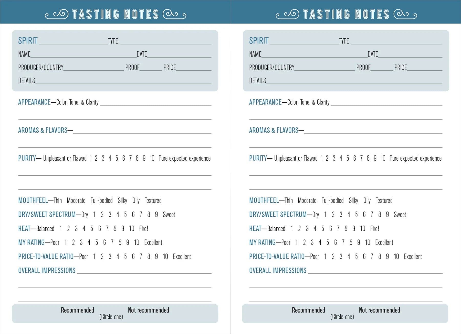 Spirits Tasting Journal