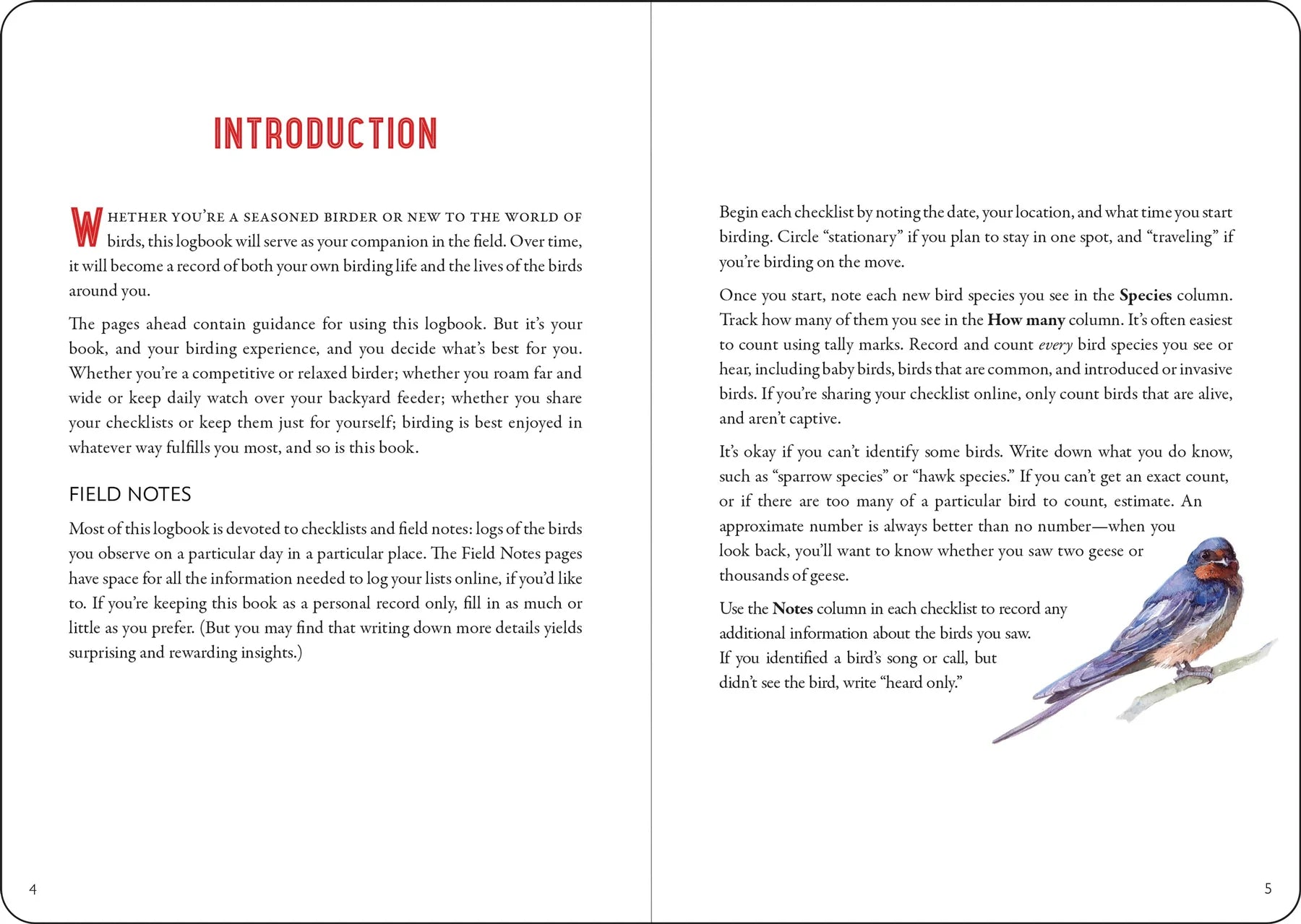 Two pages of a book with the words 'introduction' and a bird in the corner