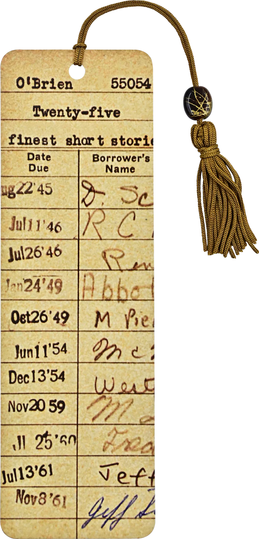 Vintage Library Card Beaded Bookmark