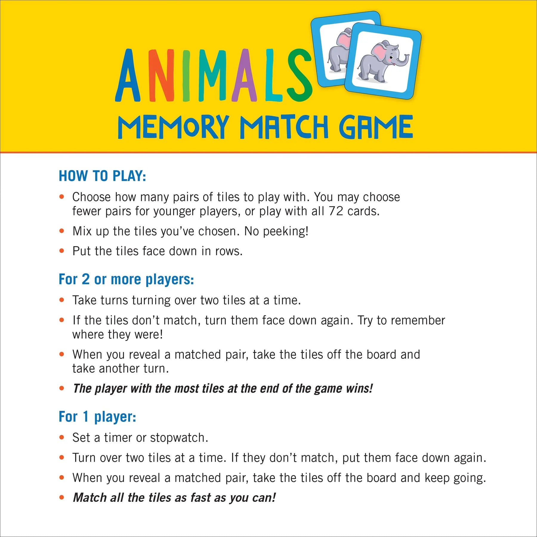 Animals Memory Match Game