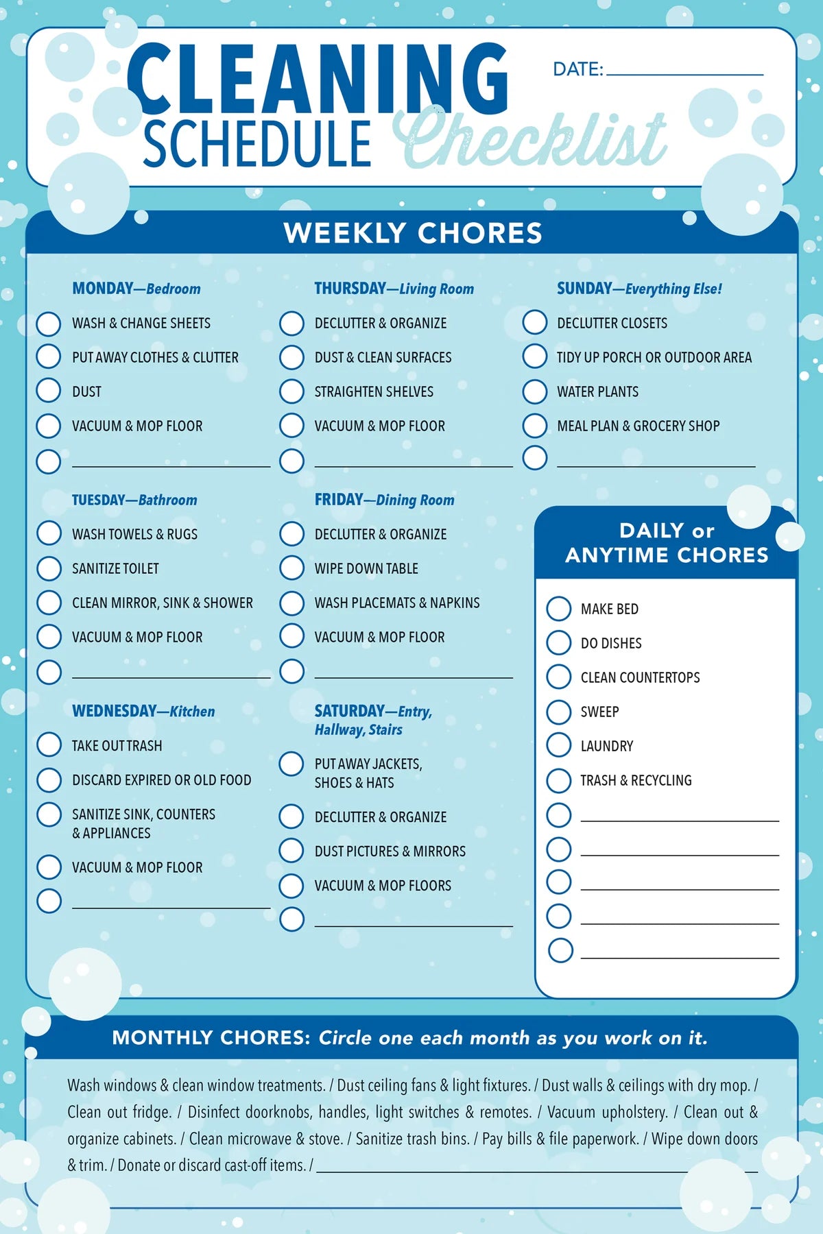 Cleaning Schedule Checklist