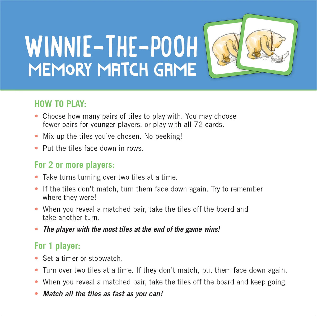 Winnie The Pooh Memory Match Game