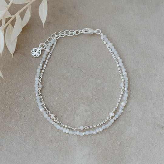 Bethany Bracelet In Silver With White Moon Stone/White Pearl