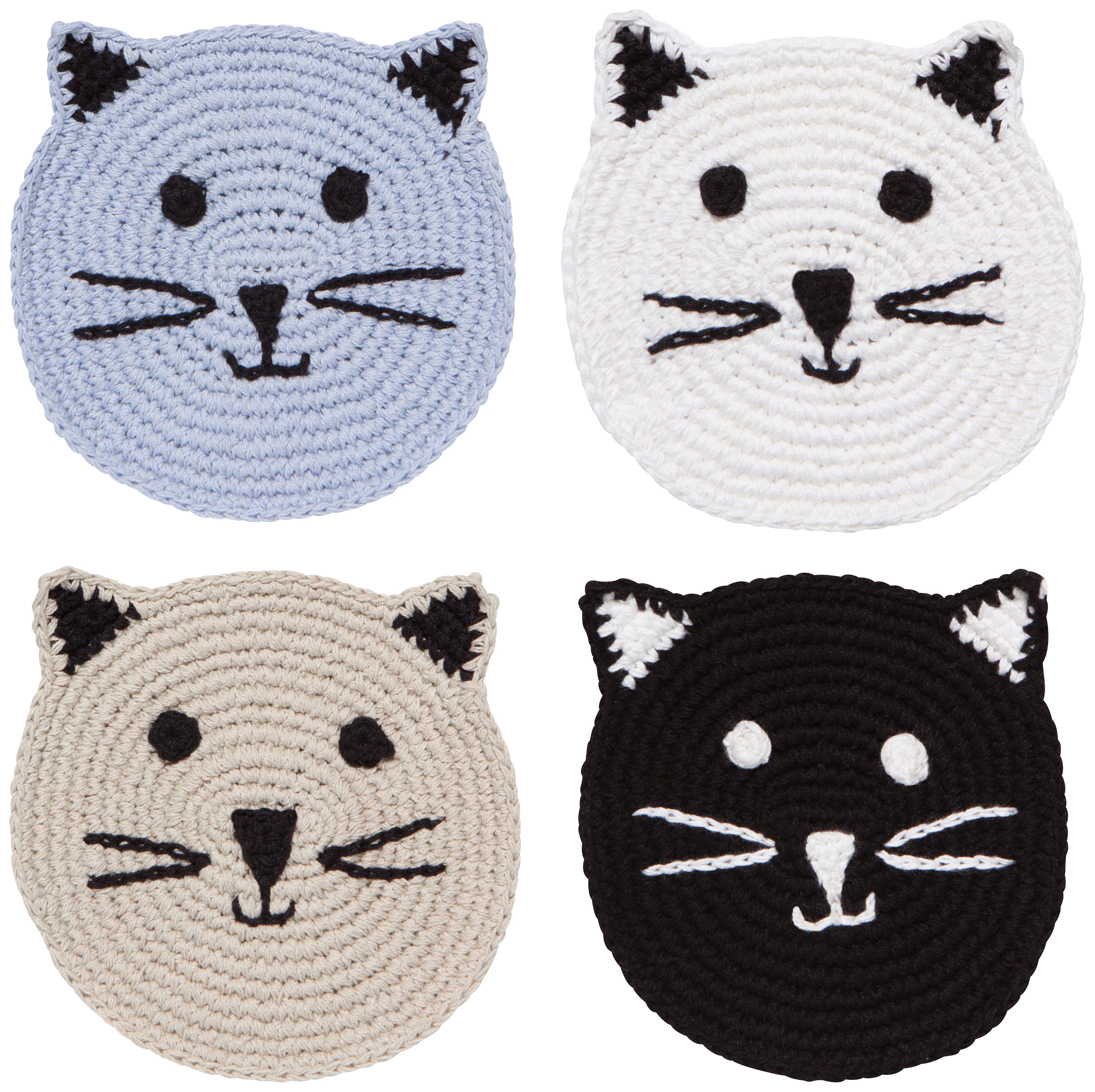 Meow & Furever Crochet Coasters, Set of 4