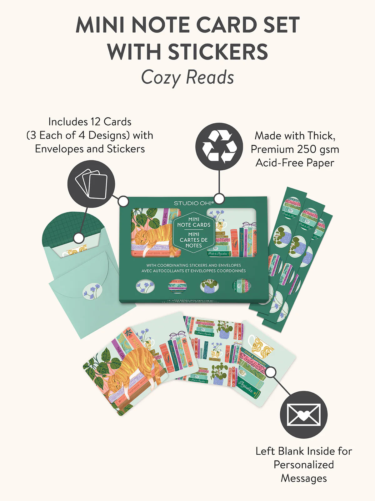 Cozy Reads Assorted Mini Note Card Set
