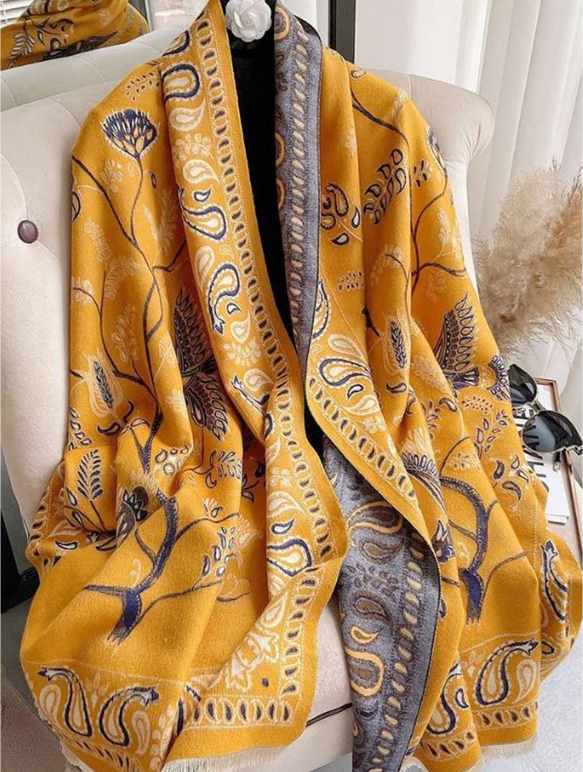 Paisley Print Blanket Scarf In Yellow